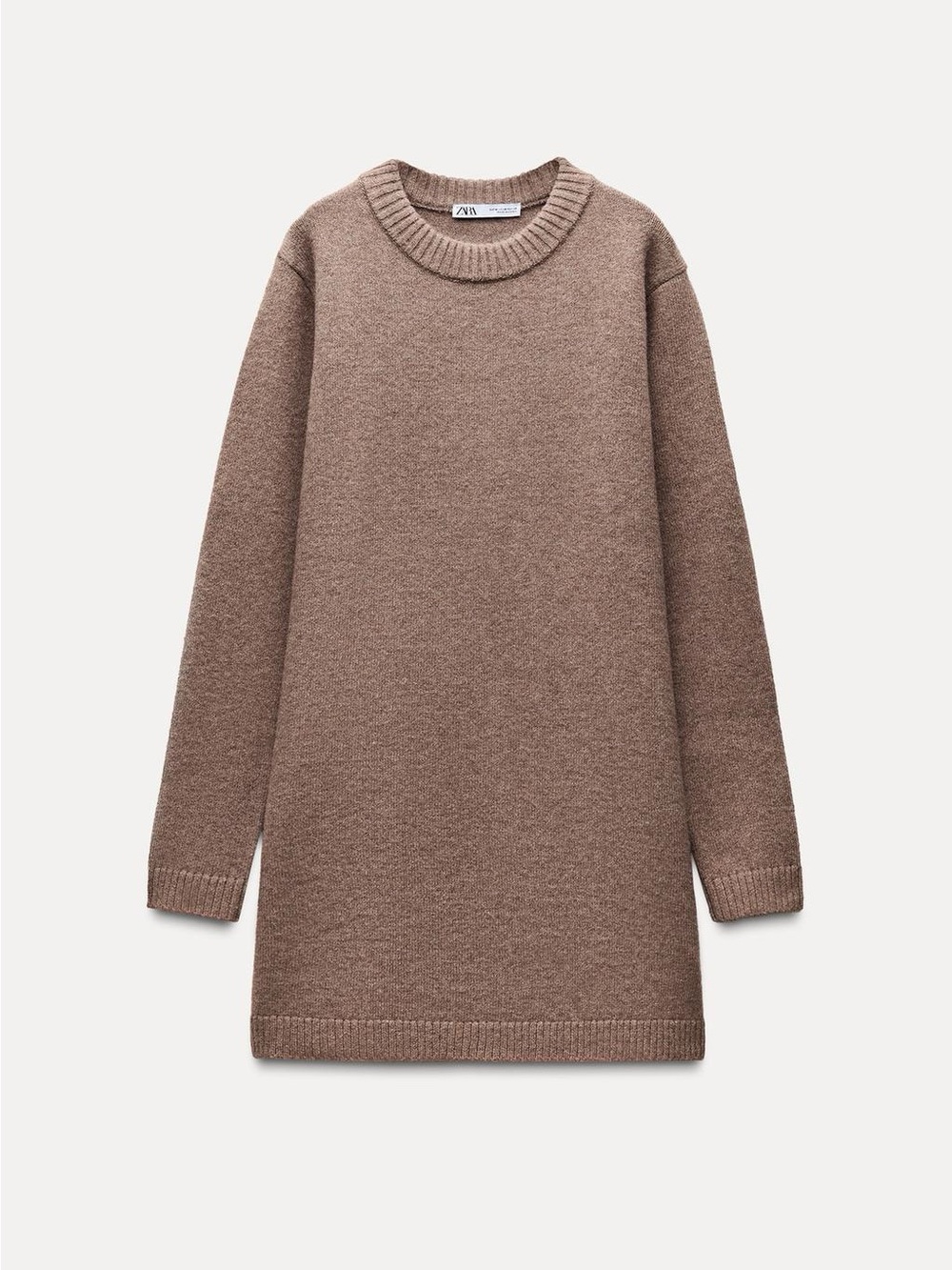 ZARA Brown Longsleeve Crew Neck Sweater Dress Soft Knit S New